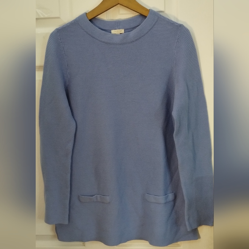 Talbots Blue Ribbed Sweater with Faux Pockets